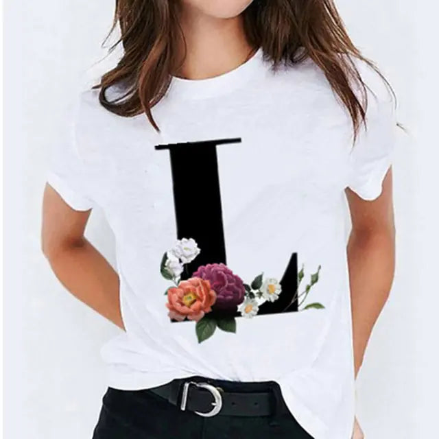 25 ( A - Y ) Letter Printed Women's T-shirts