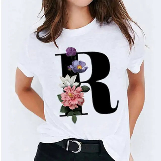 25 ( A - Y ) Letter Printed Women's T-shirts