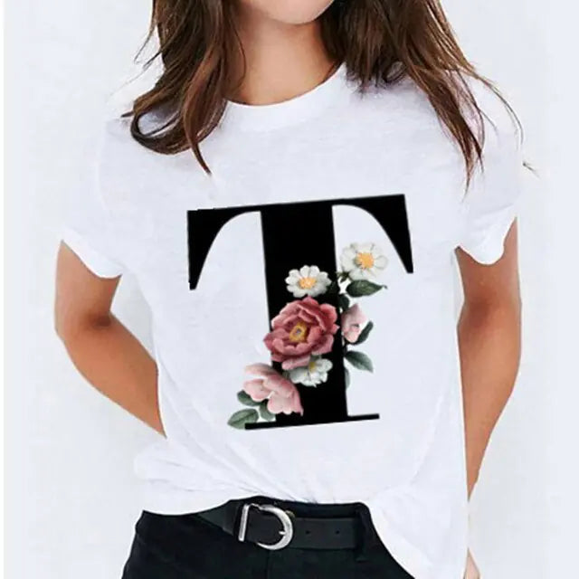 25 ( A - Y ) Letter Printed Women's T-shirts