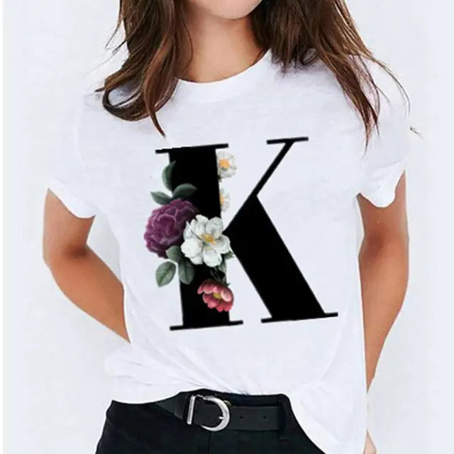 25 ( A - Y ) Letter Printed Women's T-shirts