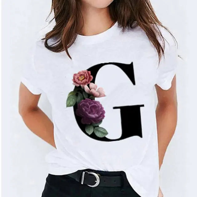 25 ( A - Y ) Letter Printed Women's T-shirts