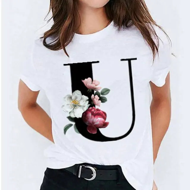 25 ( A - Y ) Letter Printed Women's T-shirts