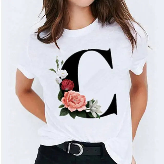 25 ( A - Y ) Letter Printed Women's T-shirts