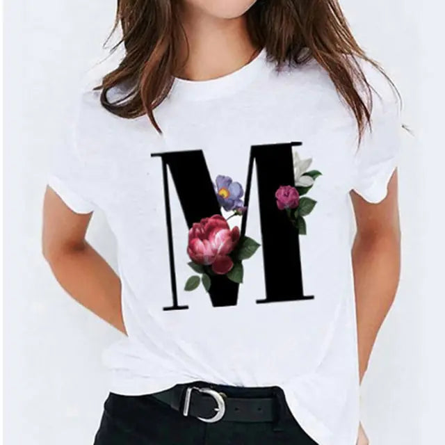 25 ( A - Y ) Letter Printed Women's T-shirts