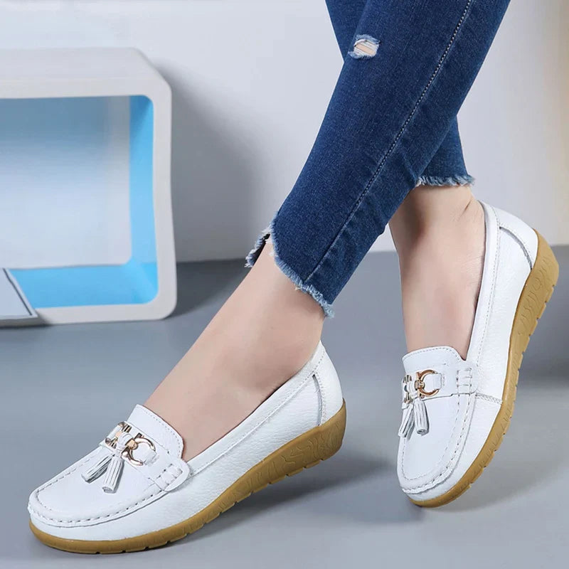 Cut-Out Leather Ballet Flat Shoes