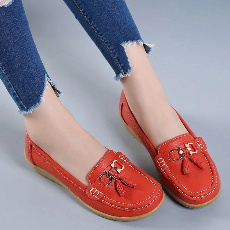 Cut-Out Leather Ballet Flat Shoes