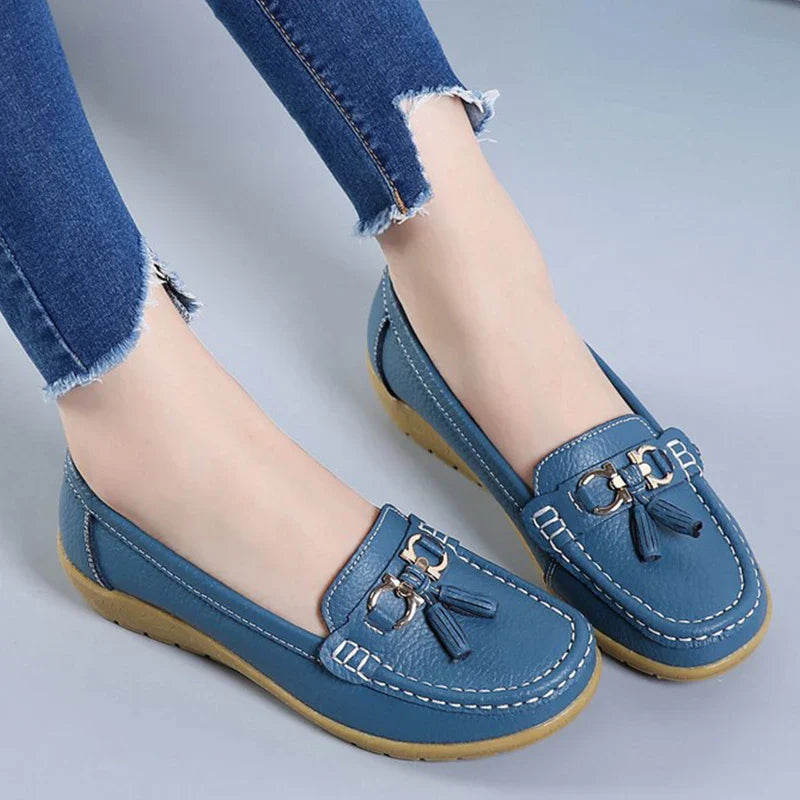 Cut-Out Leather Ballet Flat Shoes