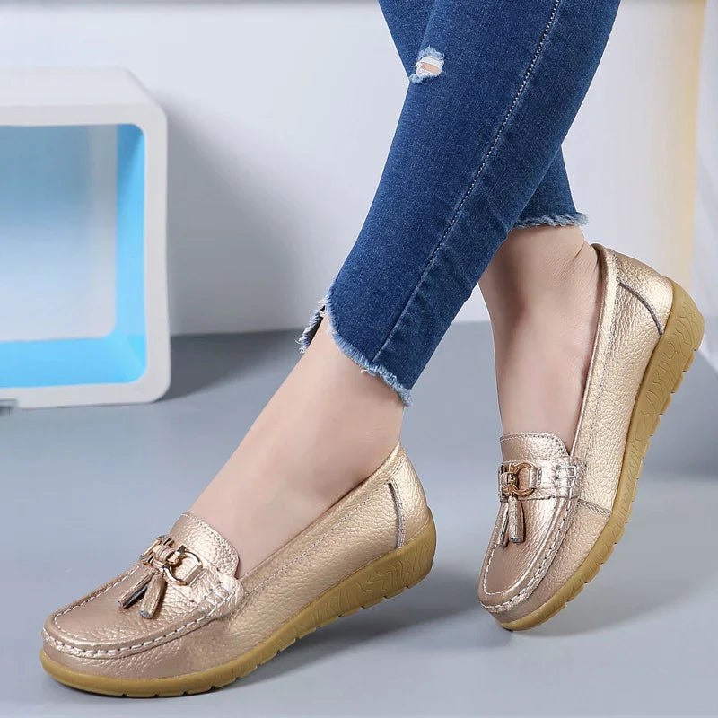 Cut-Out Leather Ballet Flat Shoes