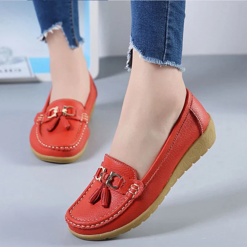 Cut-Out Leather Ballet Flat Shoes