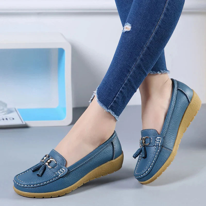 Cut-Out Leather Ballet Flat Shoes