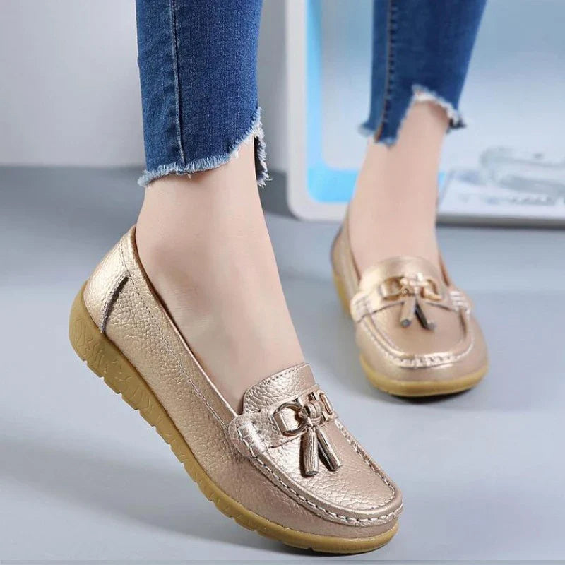 Cut-Out Leather Ballet Flat Shoes