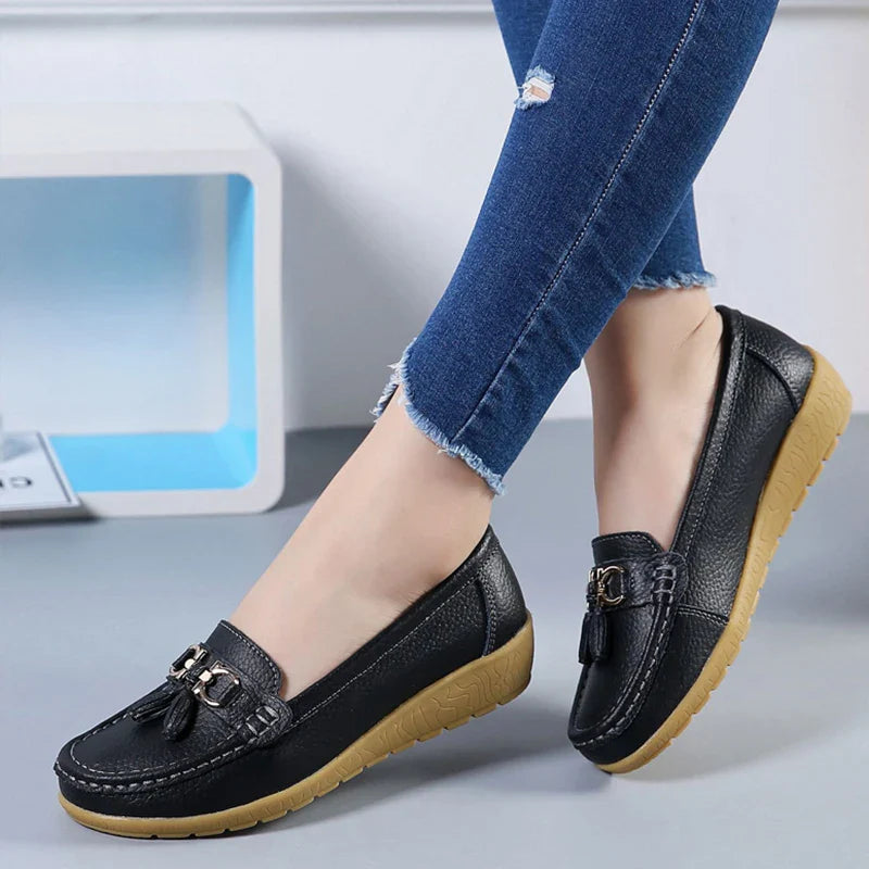 Cut-Out Leather Ballet Flat Shoes