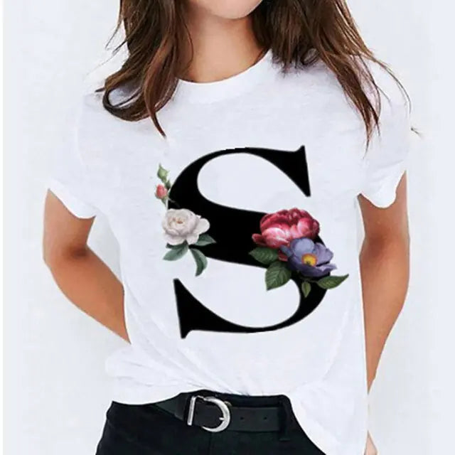 25 ( A - Y ) Letter Printed Women's T-shirts