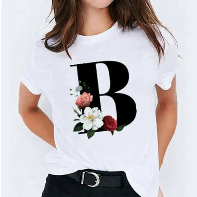 25 ( A - Y ) Letter Printed Women's T-shirts