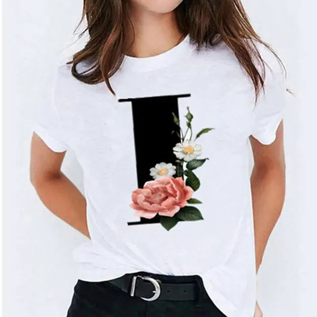 25 ( A - Y ) Letter Printed Women's T-shirts