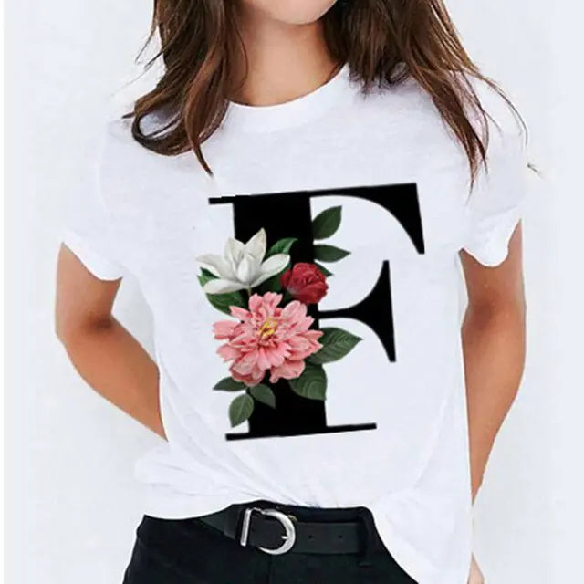 25 ( A - Y ) Letter Printed Women's T-shirts