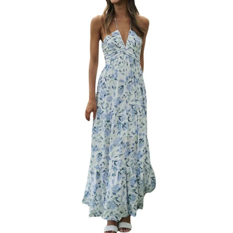 Women's Maxi Dress | Boho Floral A-Line Beach Dress