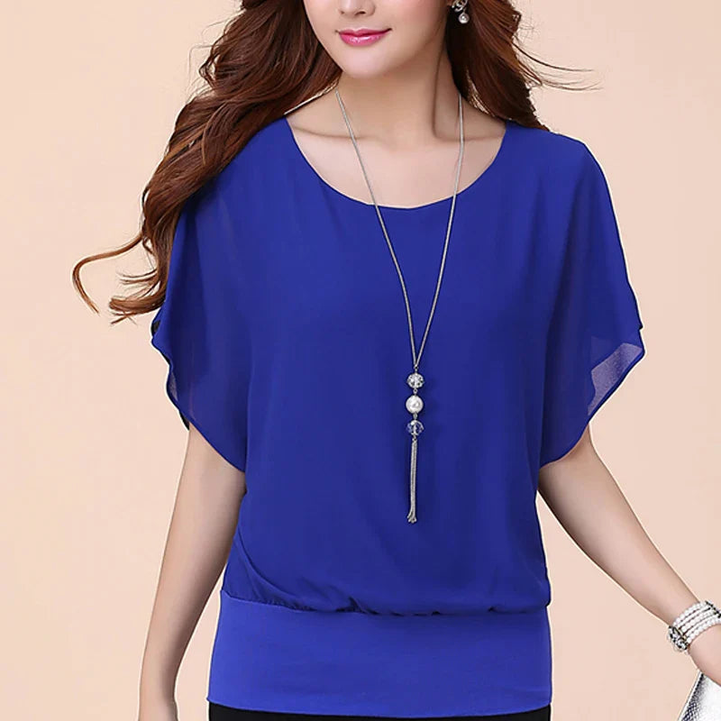 Chiffon Batwing Blouse | Solid O-Neck Top