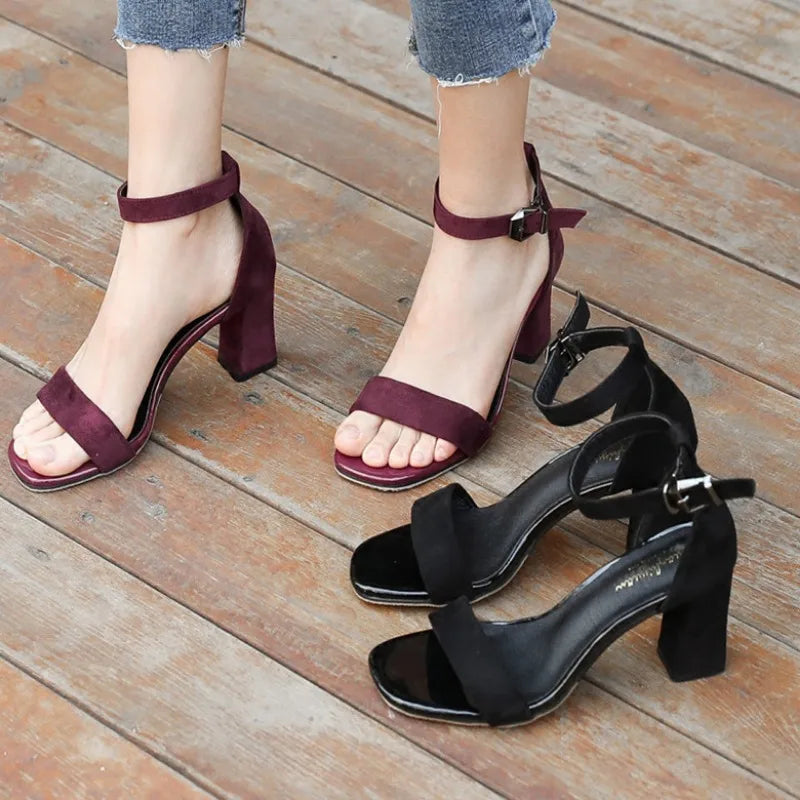 Elegant Buckle Strap Sandals | Medium Heel Sandals