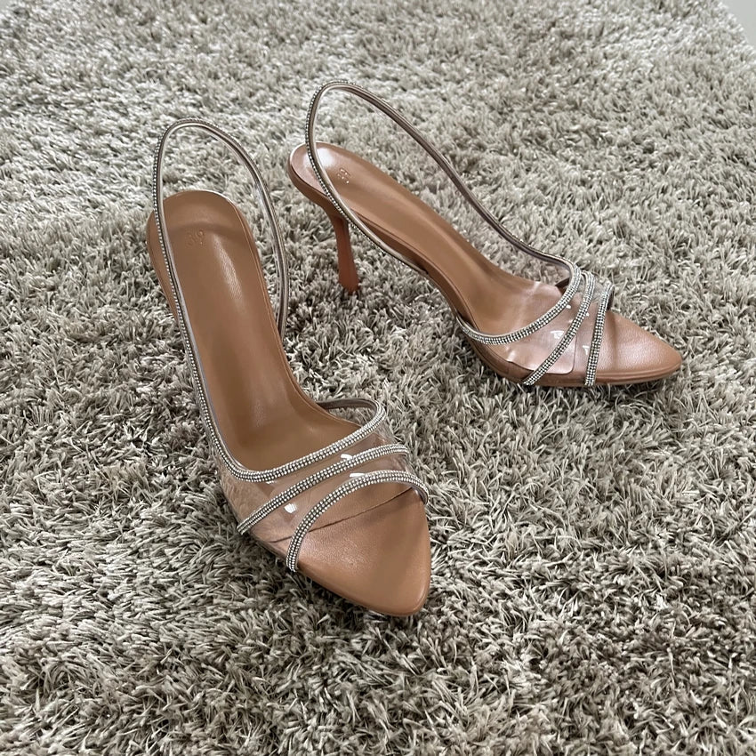 Rhinestone Slingback Pumps | Transparent High Heels