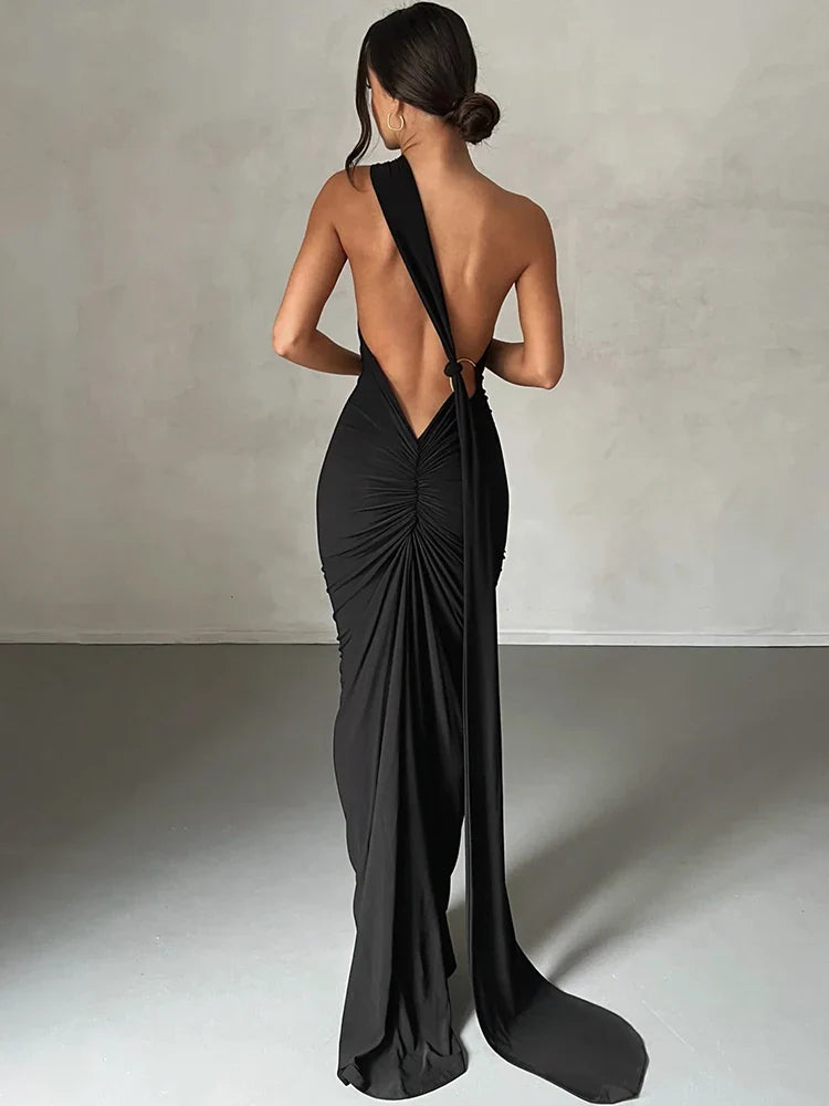 Hugcitar One Shoulder Backless | Adjustable Strap  Maxi Dress