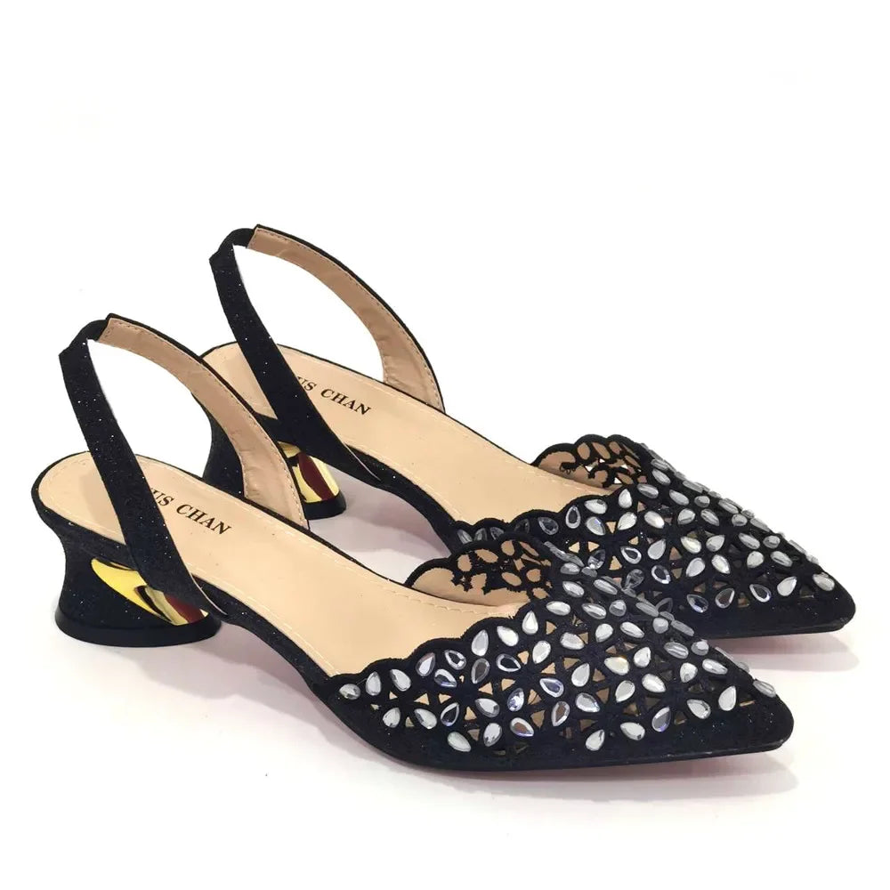 Gold Embroidered set |Venus Chan Low Heel Pointed-Toe Shoes & Matching Bag