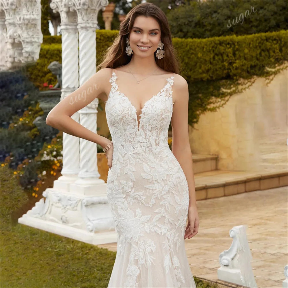 Wedding Dress | V-Neck Lace Appliques