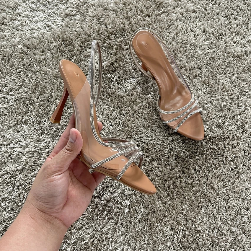 Rhinestone Slingback Pumps | Transparent High Heels