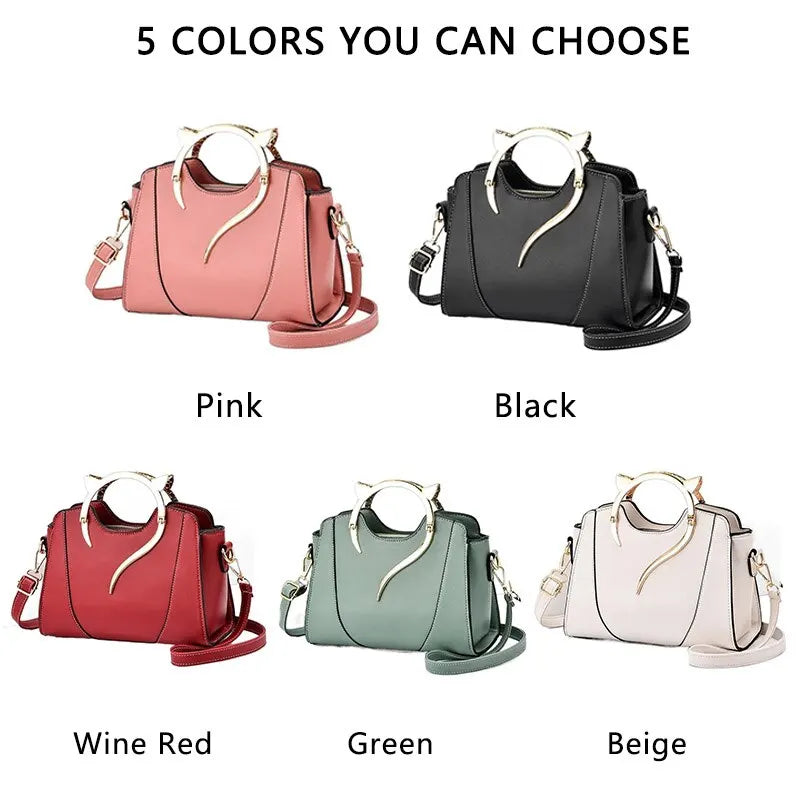 Cute Cat PU Handbag | Women’s Elegant Top Handle Bag