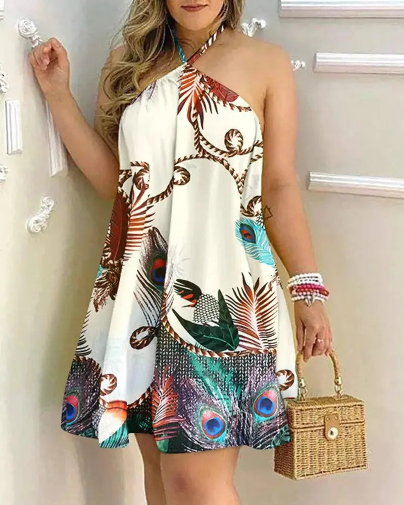 Print Halter Neck Mini Dress | Bohemian Dress