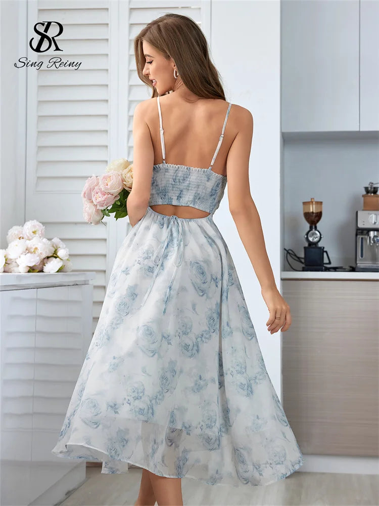 Floral Spaghetti Strap | Backless Party Dress