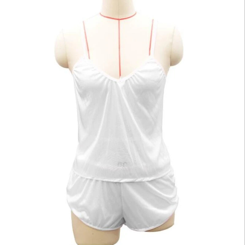 Sexy Women Pajamas Set | V-Neck Sleeveless Top + Shorts Home Suit