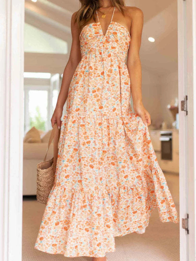 Women's Maxi Dress | Boho Floral A-Line Beach Dress