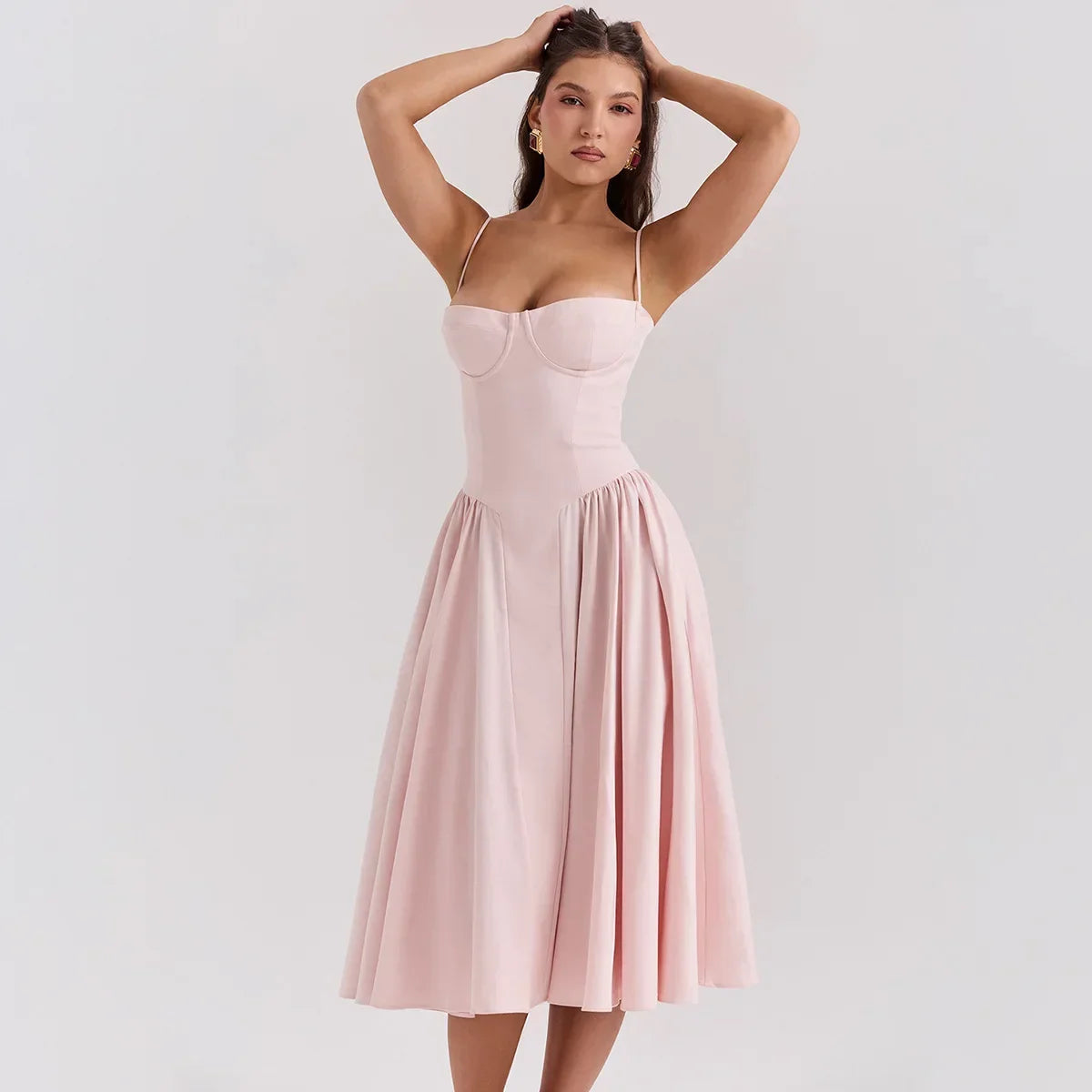 Pink Midi Spaghetti Strap Dress | Elegant Summer Dress