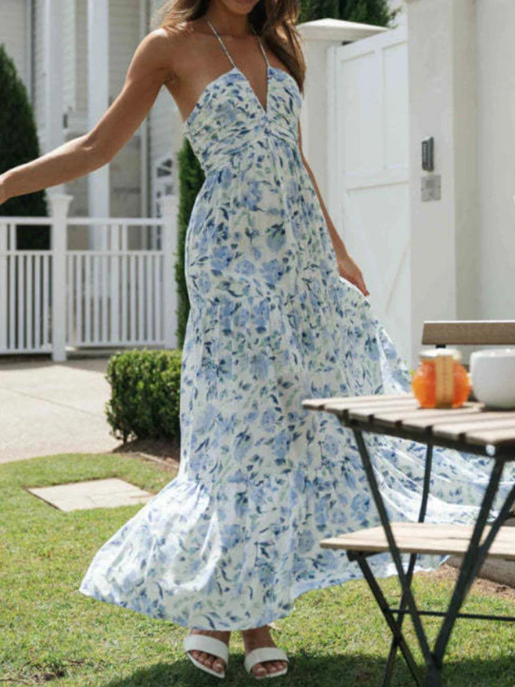 Women's Maxi Dress | Boho Floral A-Line Beach Dress