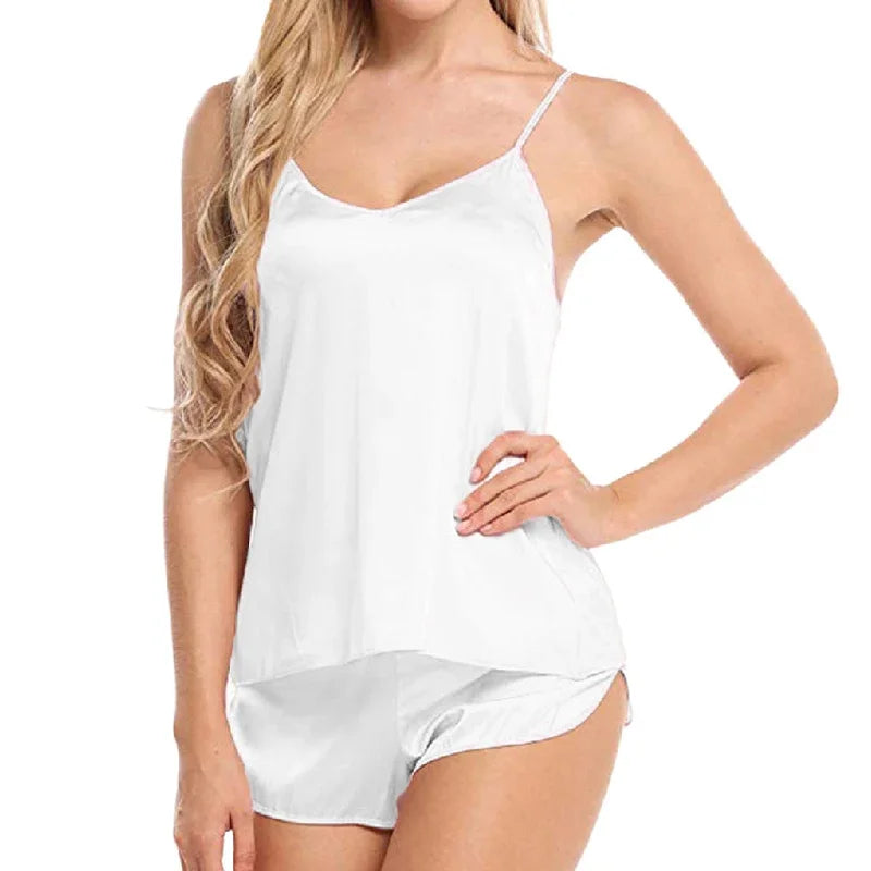 Sexy Women Pajamas Set | V-Neck Sleeveless Top + Shorts Home Suit