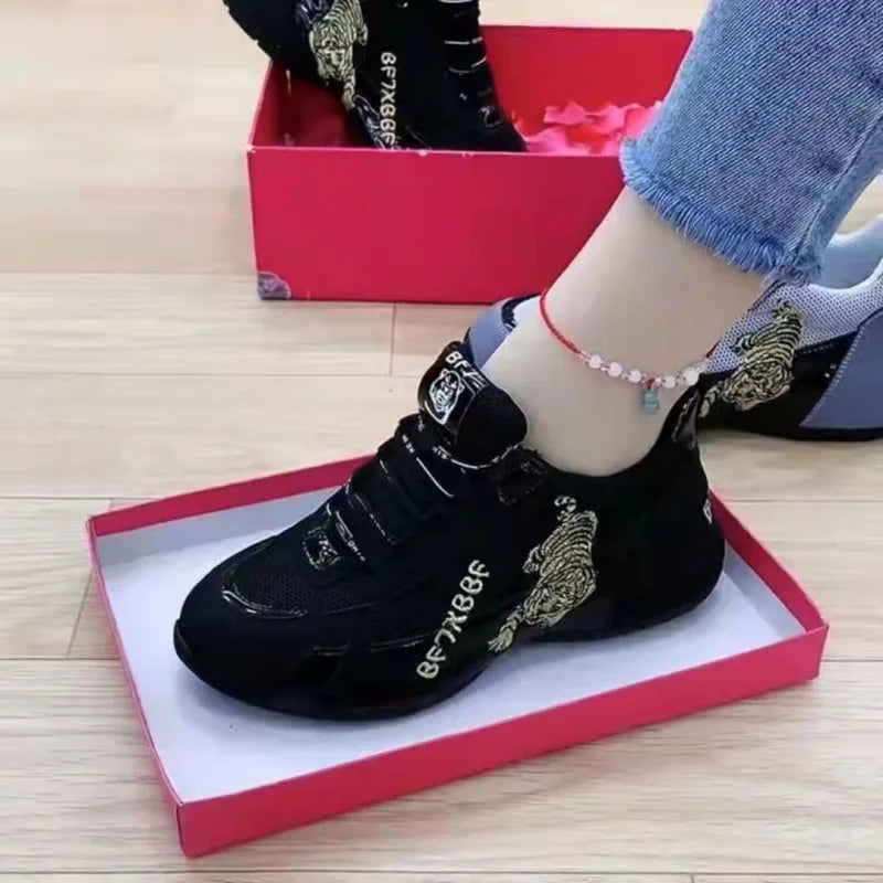 Tiger Embroidery Sneakers | Breathable Women's Sports Shoes