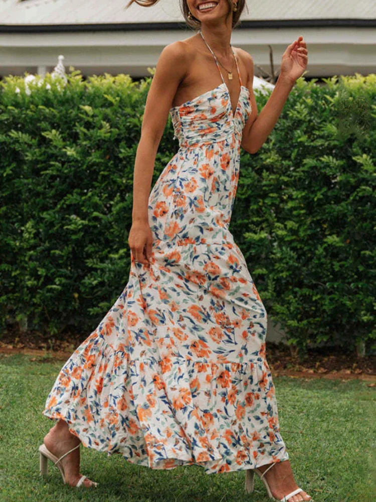 Women's Maxi Dress | Boho Floral A-Line Beach Dress