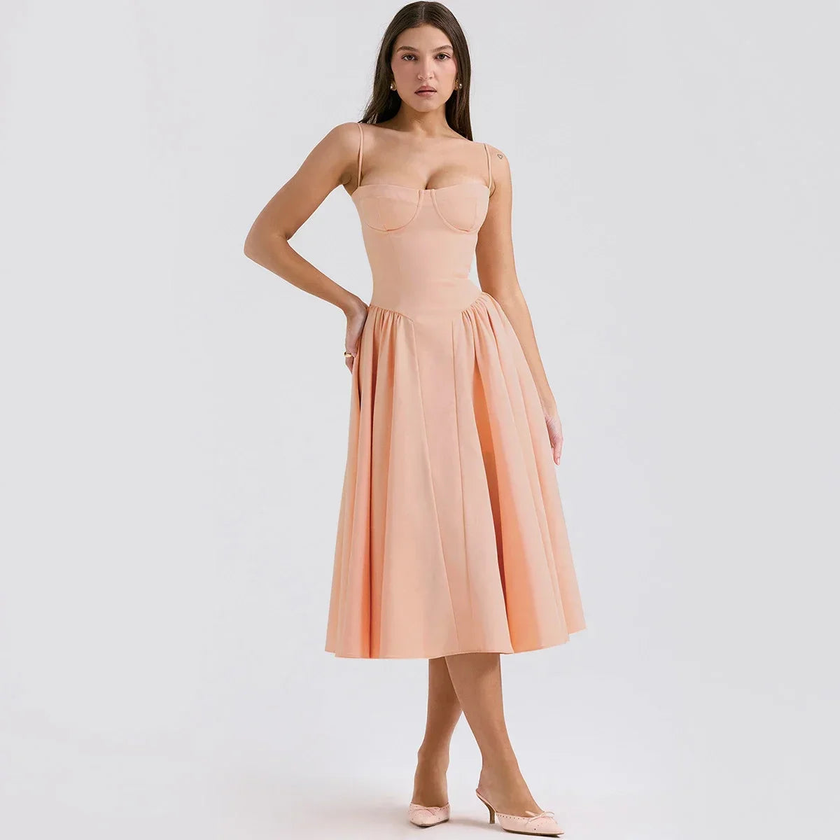 Pink Midi Spaghetti Strap Dress | Elegant Summer Dress