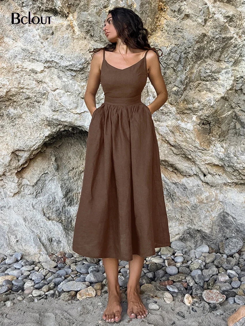 Linen Lace-Up Dress | Elegant A-Line Dress