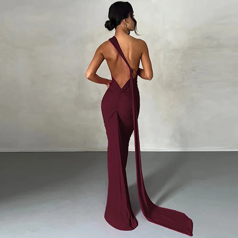 Hugcitar One Shoulder Backless | Adjustable Strap  Maxi Dress