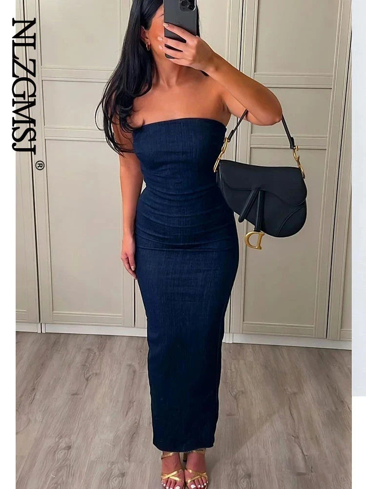 Sexy Strapless Denim Dress | Backless Split Dress