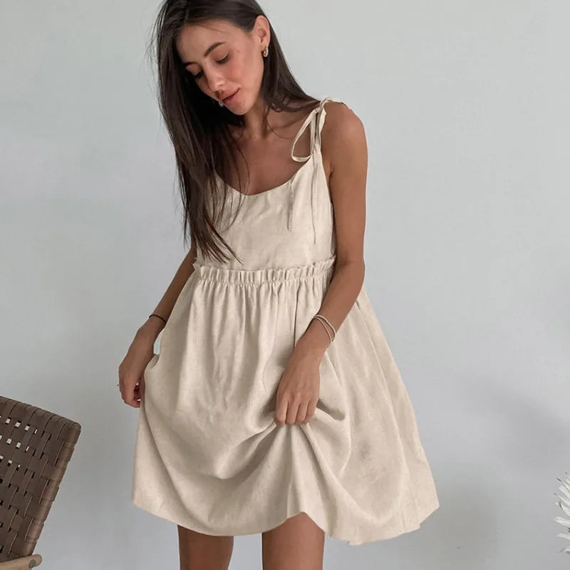 Cotton Linen Suspender Dress | Beach Style