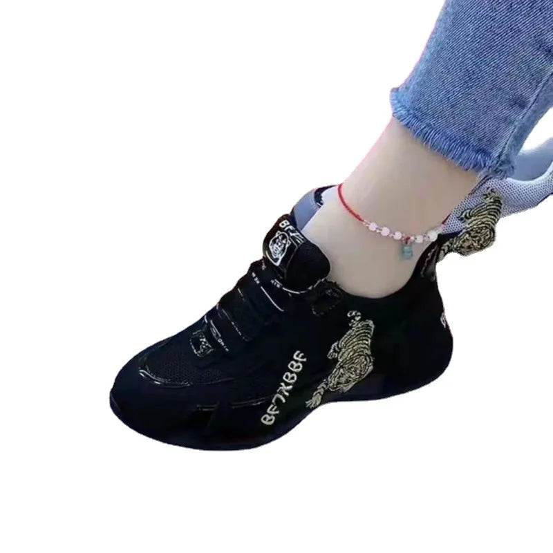 Tiger Embroidery Sneakers | Breathable Women's Sports Shoes