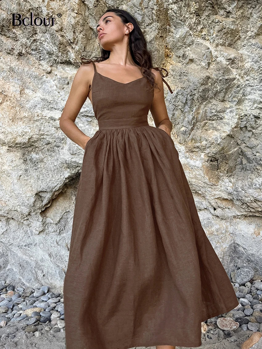 Linen Lace-Up Dress | Elegant A-Line Dress