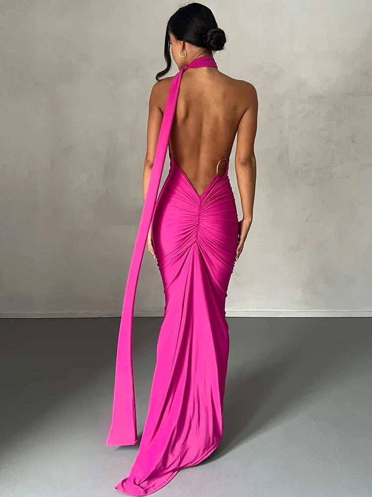 Hugcitar One Shoulder Backless | Adjustable Strap  Maxi Dress