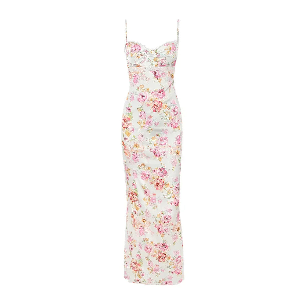 Elegant Floral Print Maxi Dress | Spaghetti Strap Summer Party Dress