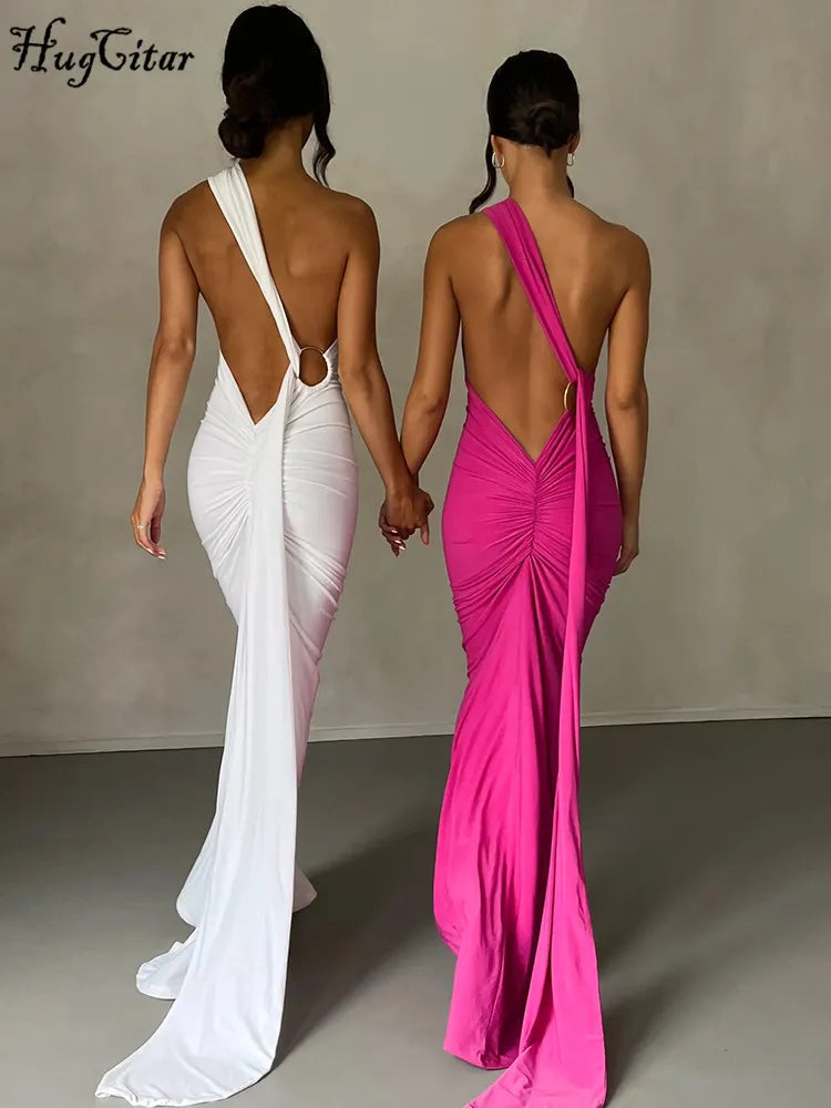 Hugcitar One Shoulder Backless | Adjustable Strap  Maxi Dress