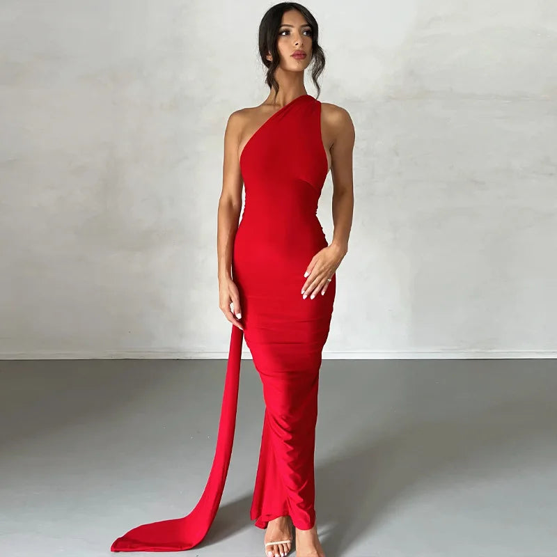 Hugcitar One Shoulder Backless | Adjustable Strap  Maxi Dress