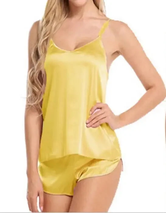 Sexy Women Pajamas Set | V-Neck Sleeveless Top + Shorts Home Suit